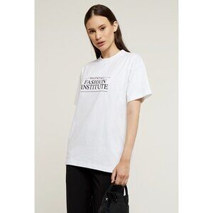 NEW Balenciaga Fashion Institute Cotton T-Shirt Logo White Graphic Print Size XS